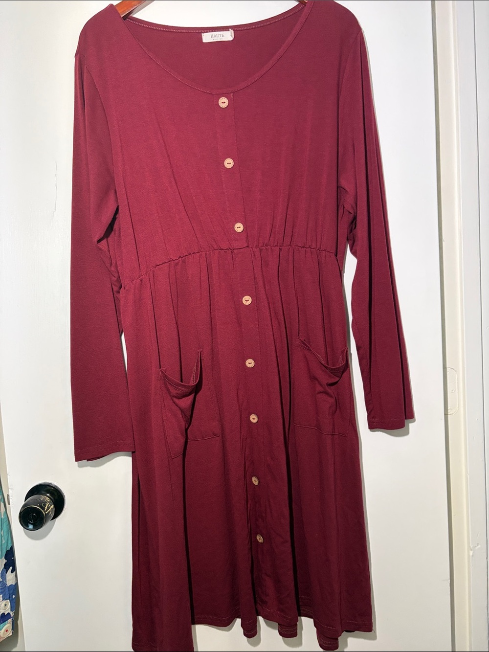 Soft Button-Front Long Sleeve Dress in Burgundy by Eileen Fisher